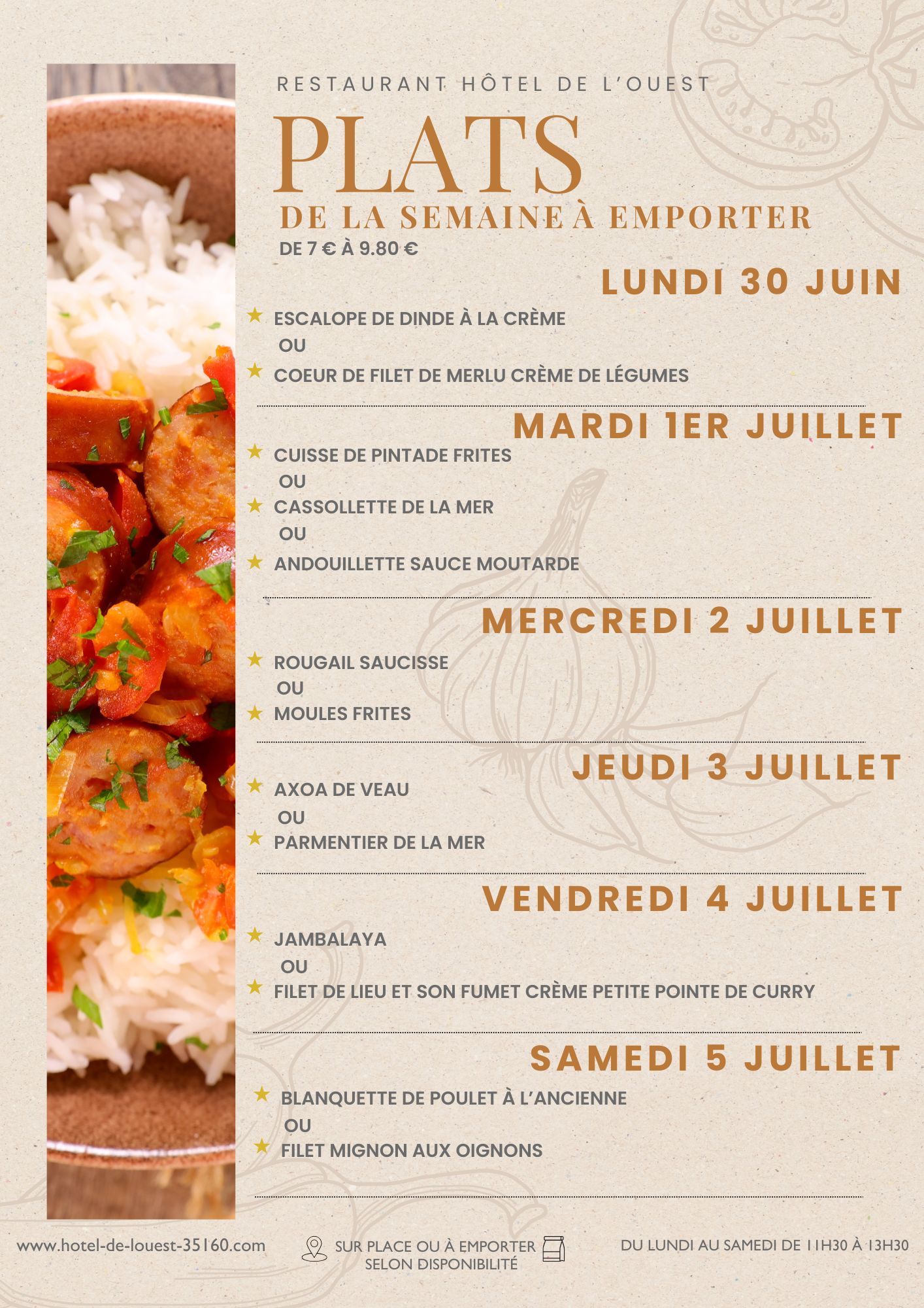 plats restaurant hotel de l'ouest semaine 27